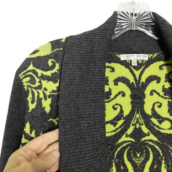 Alberto Makali Cardigan Sweater Long Sz S Green Gray Open Front Shawl Collar - Picture 2 of 10